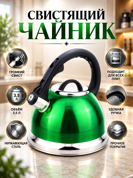 Чайник Zepter ZP-1251 (3,5 л) из нержавеющей стали со свистком, для индукционных плит - 