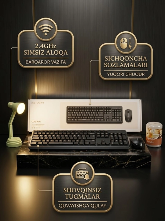 Simsiz klaviatura va sichqoncha to'plami Metoo C20 Air, kompyuter va noutbuk uchun