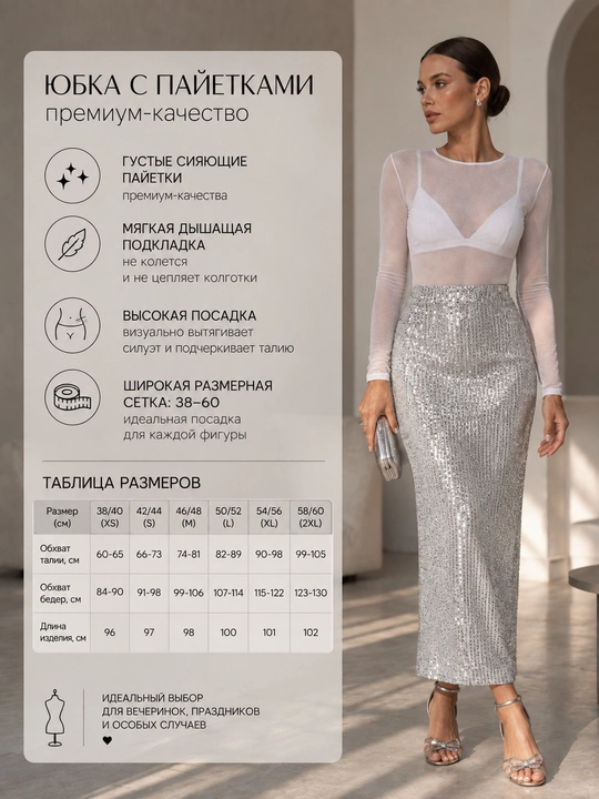 Payetkali midi yubka, ayollar uchun tekis yubka