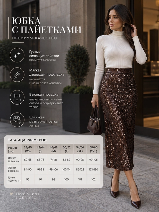 Payetkali midi yubka, ayollar uchun tekis yubka