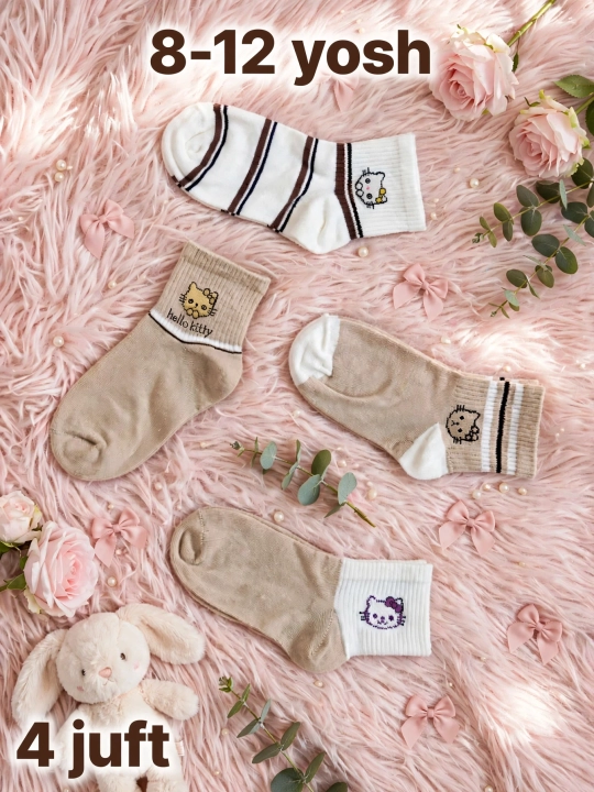 Носки для девочки Hello Kitty 8-12 лет, 4 пары / Носки в полоску / Размер 32-36