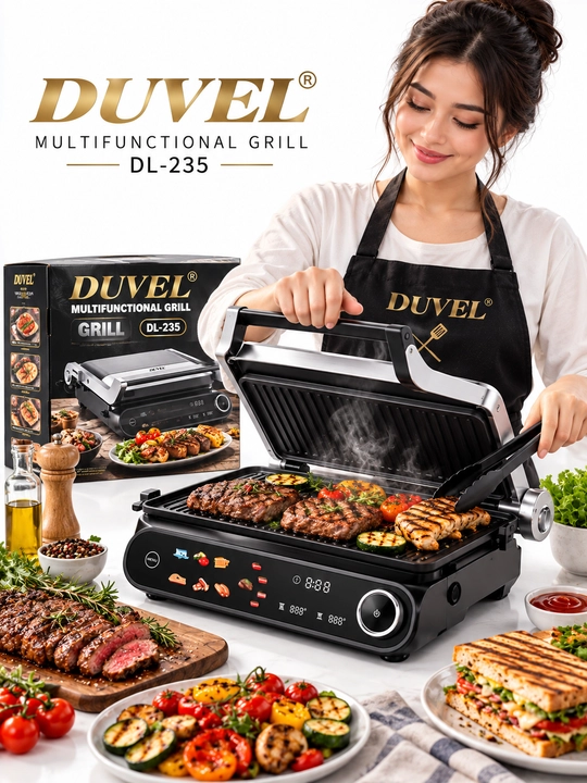 Elektr grill, kontakt grill, panini press, go‘sht grilli, sabzavot grilli, DUVEL DL-235 - 