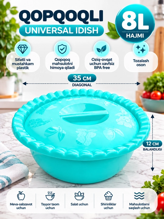 Qopqoqli universal idish, oziq-ovqat saqlash uchun plastik idish, konteyner - 