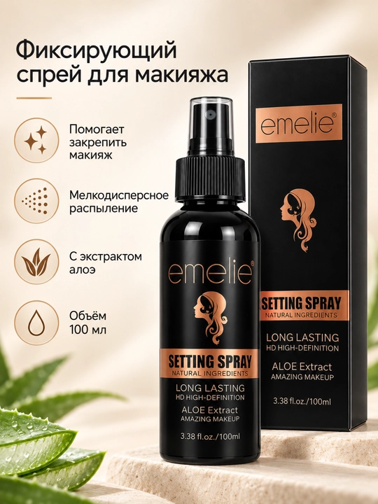 Makiyaj uchun fiksator-sprey EMELIE Setting Spray Aloe Extract, 100 ml - 