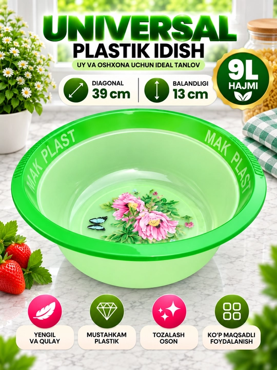 Universal plastik idish, tog‘ora, 3.5–9 L, uy va oshxona uchun - 