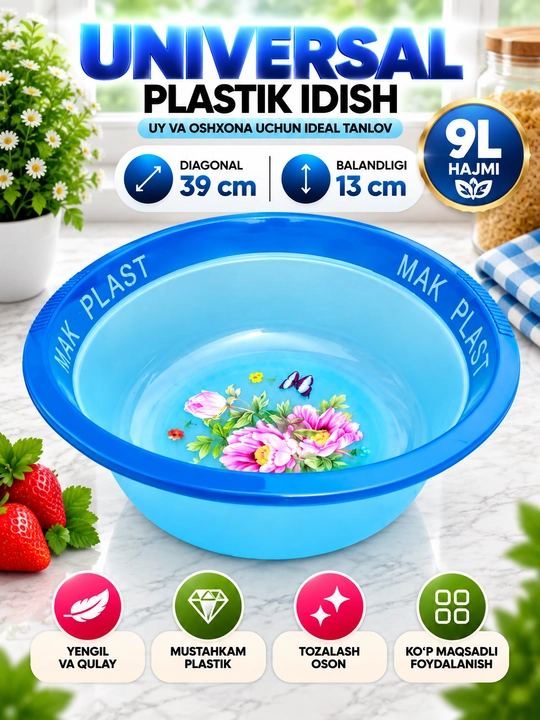Universal plastik idish, tog‘ora, 3.5–9 L, uy va oshxona uchun - 