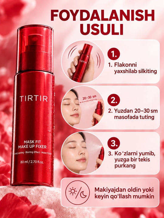 TIRTIR Mask Fit Make Up Fixer makiyajni mahkamlovchi sprey, nam finish, 80 ml