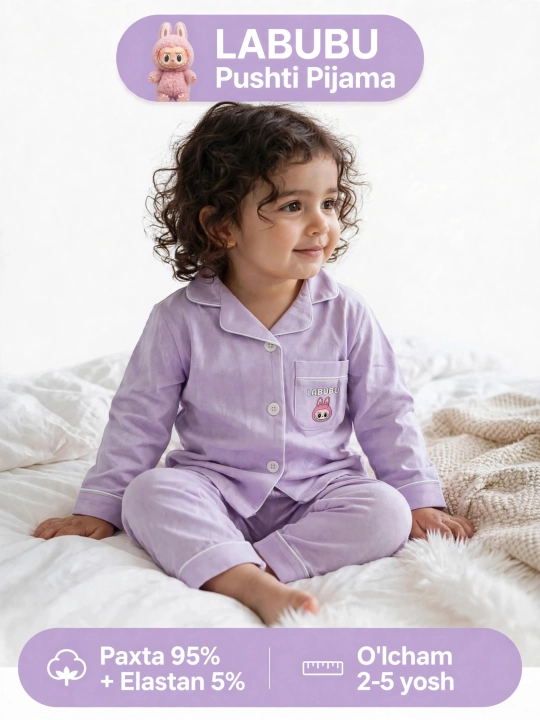 Детская пижама LABUBU Pushti Pijama, 2-5 лет, 95% хлопок, лиловый и розовый