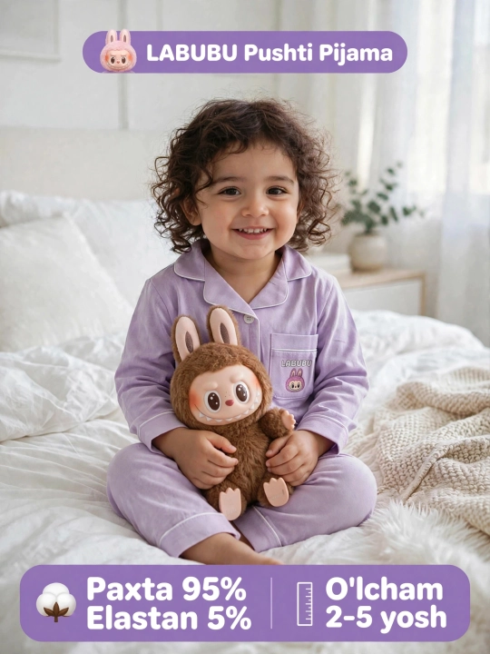 Детская пижама LABUBU Pushti Pijama, 2-5 лет, 95% хлопок, лиловый и розовый - 