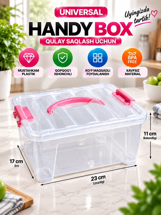 Universal plastik saqlash qutisi Handy Box konteyner uy oshxona ofis uchun