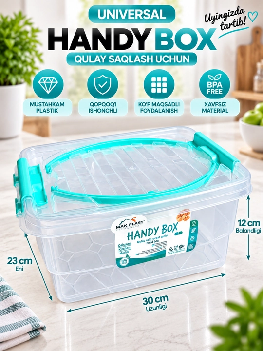 Universal plastik saqlash qutisi Handy Box konteyner uy oshxona ofis uchun