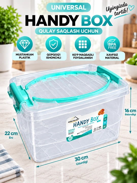 Universal plastik saqlash qutisi Handy Box konteyner uy oshxona ofis uchun