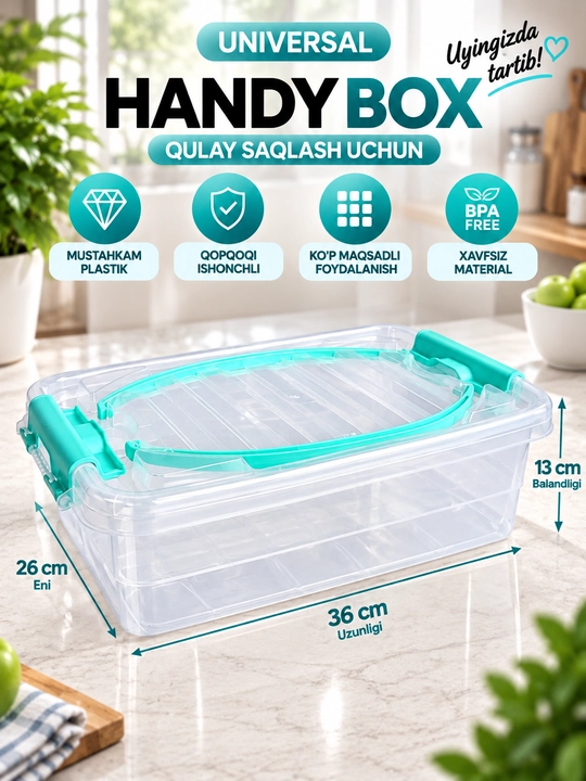 Universal plastik saqlash qutisi Handy Box konteyner uy oshxona ofis uchun