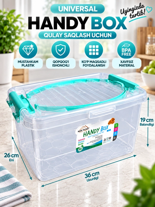 Universal plastik saqlash qutisi Handy Box konteyner uy oshxona ofis uchun - 