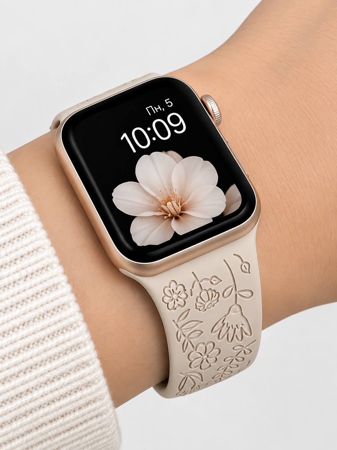 Ремешок для Apple Watch  бежевый силиконовый, стильный 38/40/41/42 и 42/44/45/46/49 мм - 
