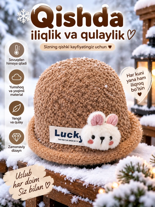 Qizlar va o‘g‘il bolalar uchun issiq qishki qalpoq - 
