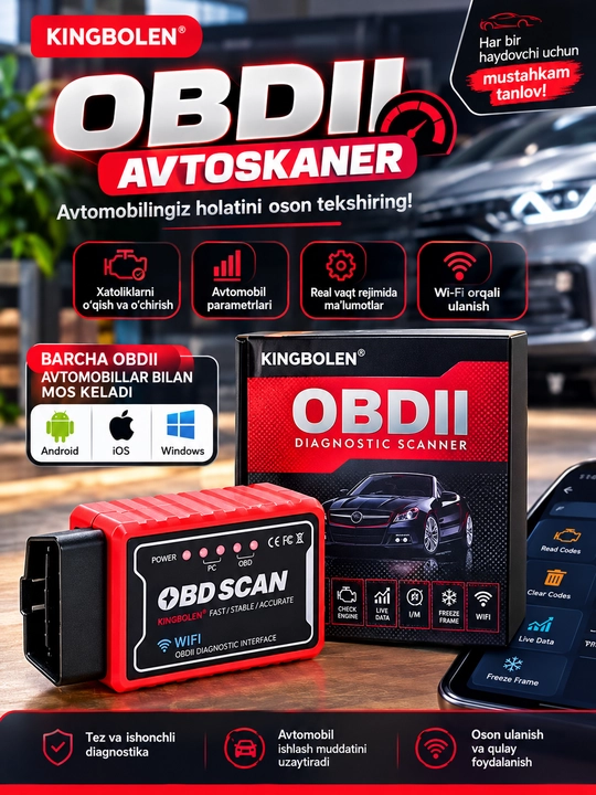 Сканер для диагностики автомобиля OBD2 V1.5 OBD2 ELM327, с функцией кодирования, Wi-Fi - 