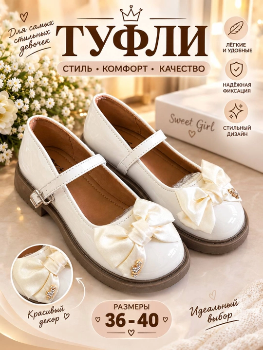 Женские туфли Mary Jane с бантом — стильные туфли на массивной подошве - 