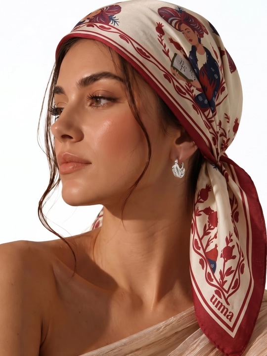 UMA ayollar uchun sharqona art-printli kare ro‘mol - 