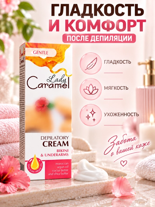 Oyoqlar, qo'llar, bikini va qo'ltiqlar uchun depilatsiya, depilator kremi, Lady Caramel