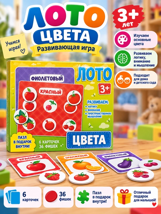 Лото «Цвета», развивающая игра - 