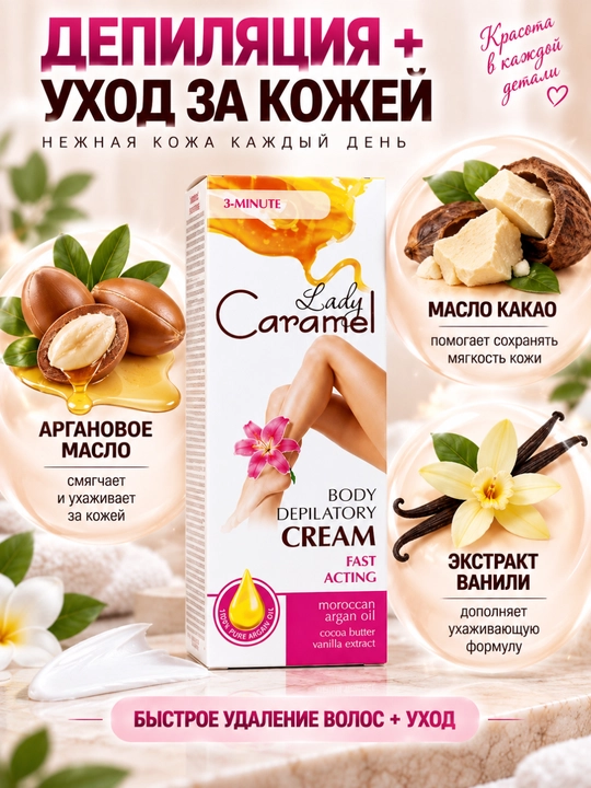 Oyoqlar, qo'llar, bikini va qo'ltiqlar uchun depilatsiya, depilator kremi, Lady Caramel