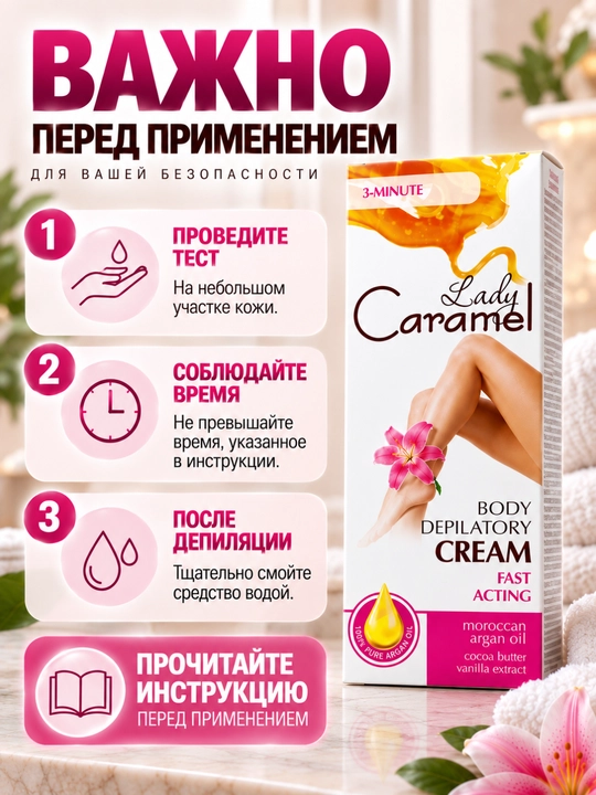 Oyoqlar, qo'llar, bikini va qo'ltiqlar uchun depilatsiya, depilator kremi, Lady Caramel