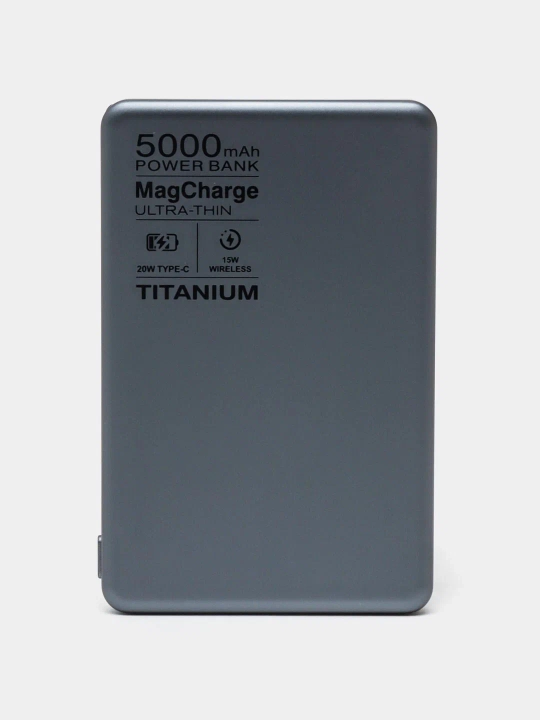 Magnitli Power BankMagCharge Ultra-Thin 5000mAh Titanium - MagSafe, 15 Vt, 20 Vt USB-C PD