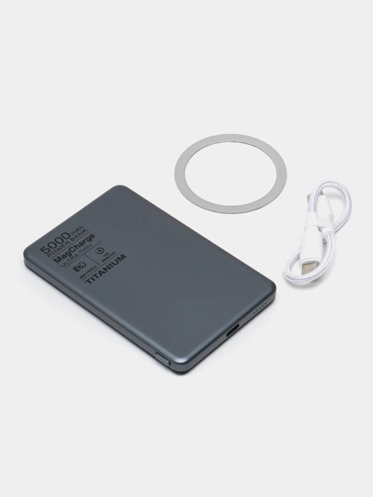 Magnitli Power BankMagCharge Ultra-Thin 5000mAh Titanium - MagSafe, 15 Vt, 20 Vt USB-C PD