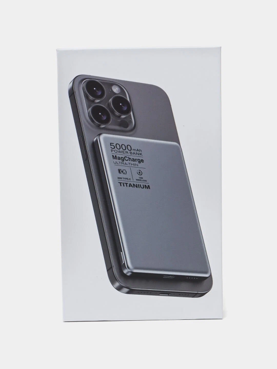 Magnitli Power BankMagCharge Ultra-Thin 5000mAh Titanium - MagSafe, 15 Vt, 20 Vt USB-C PD