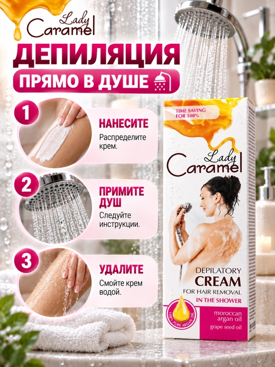 Oyoqlar, qo'llar, bikini va qo'ltiqlar uchun depilatsiya, depilator kremi, Lady Caramel