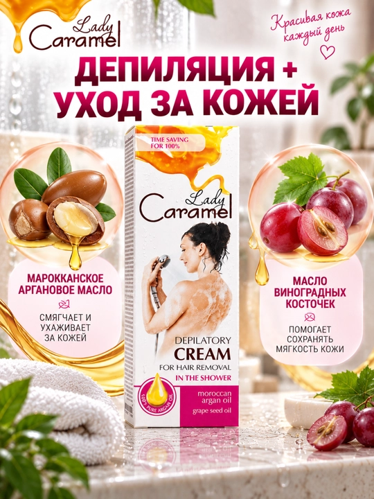 Oyoqlar, qo'llar, bikini va qo'ltiqlar uchun depilatsiya, depilator kremi, Lady Caramel