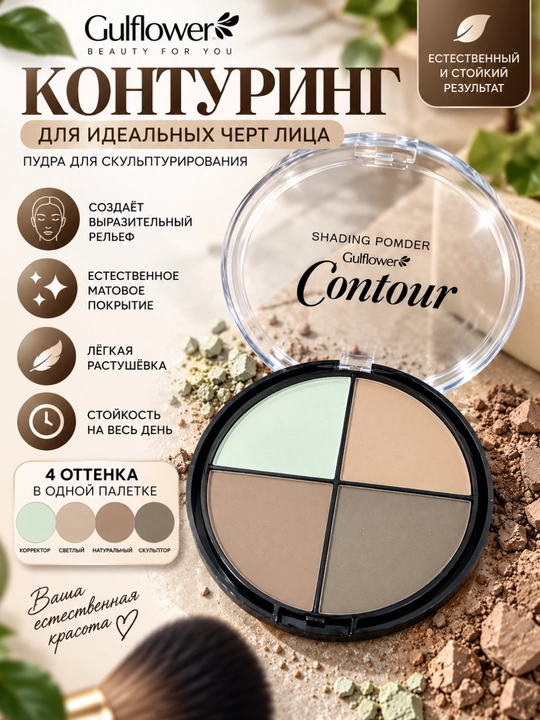Палетка для контуринга 4 в 1 — румяна, контур и консилер - 