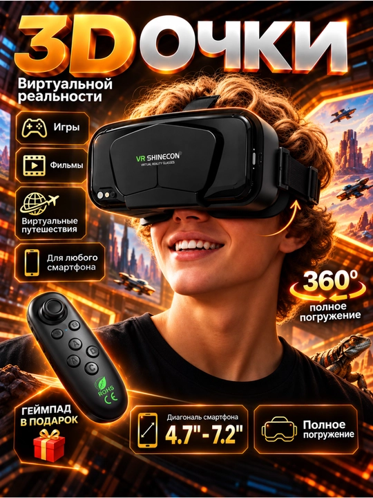 VR ko‘zoynaklar smartfon uchun 3D, VR box Shinecon - 