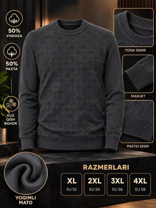 Erkaklar uchun ulkan sviter, katta o‘lchamli to‘qilgan trikotaj jemper, kuz, qish, bahor