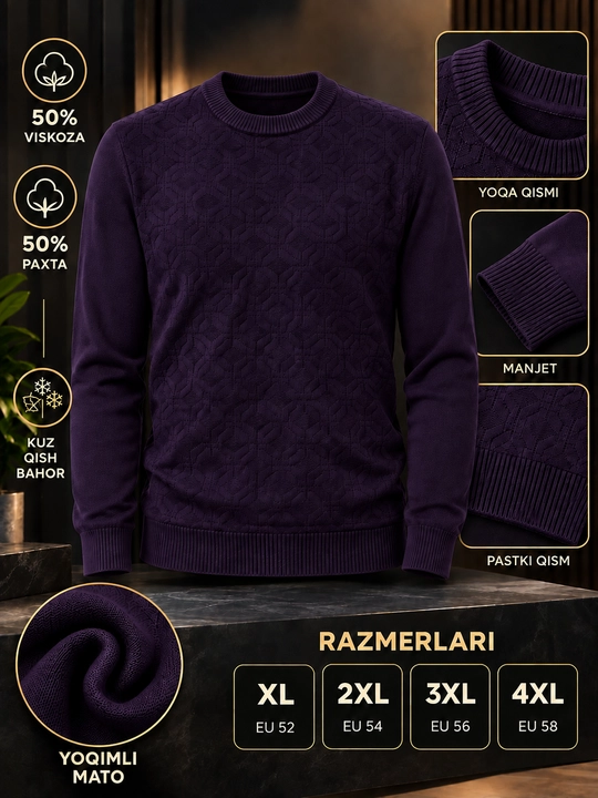 Erkaklar uchun ulkan sviter, katta o‘lchamli to‘qilgan trikotaj jemper, kuz, qish, bahor