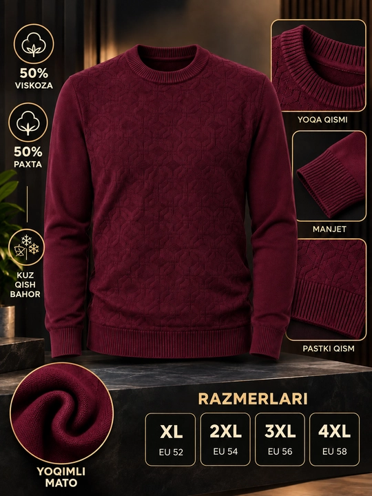 Erkaklar uchun ulkan sviter, katta o‘lchamli to‘qilgan trikotaj jemper, kuz, qish, bahor