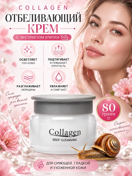 Крем для лица Collagen, отбеливающий крем, анти-акне и антивозрастной, 4 в 1, 80 г
