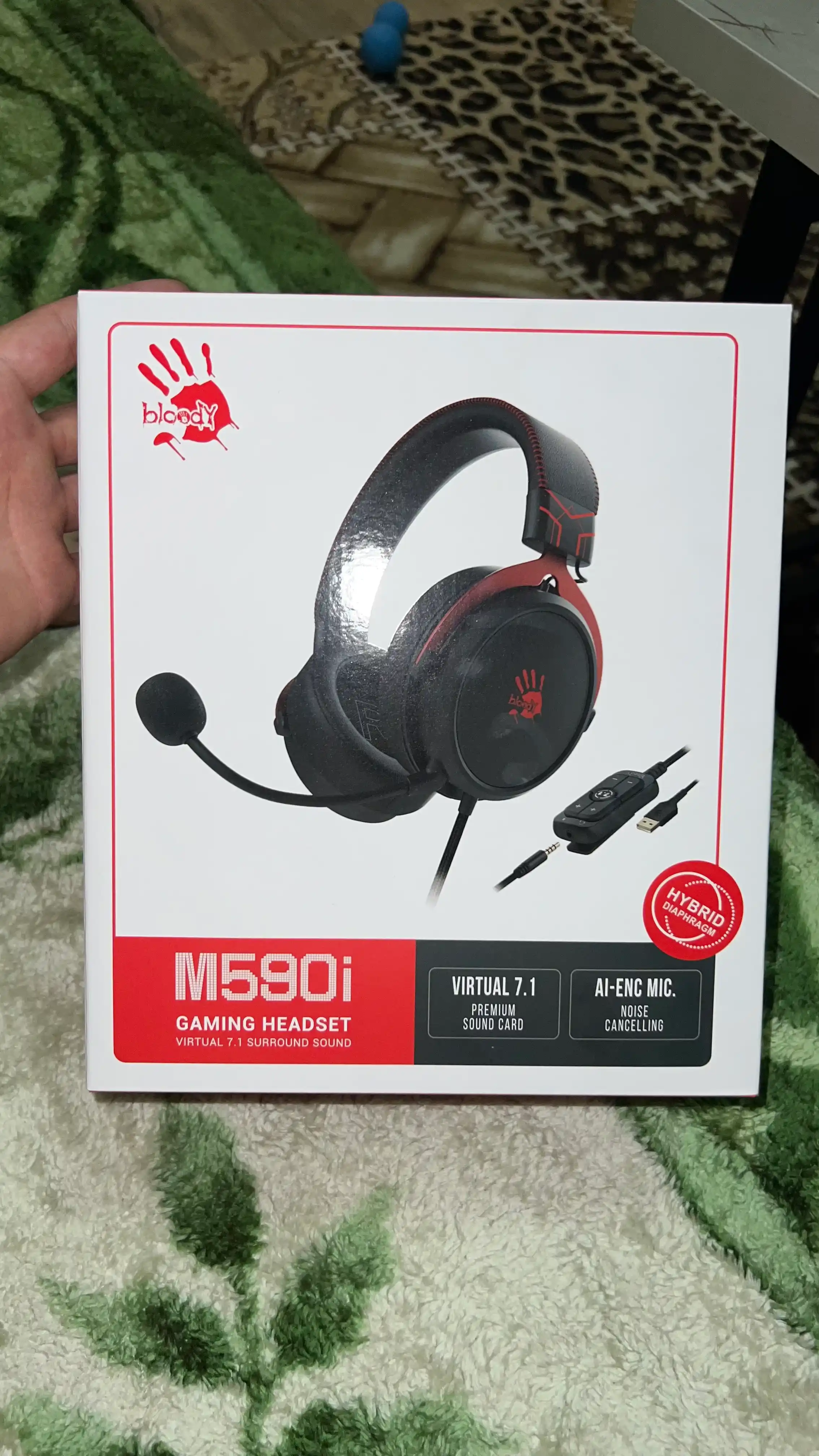 O‘yin uchun Bloody M590i Sports (Red / Lime / Navy) simli mikrofonli quloqchinlar