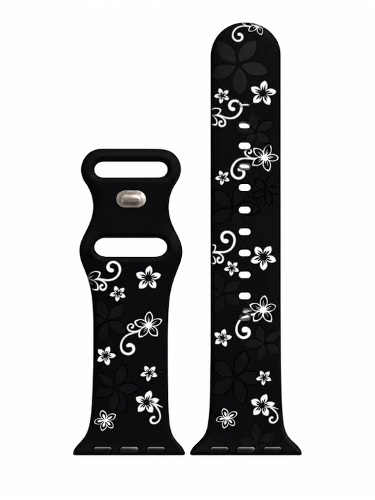Ремешок для Apple Watch чёрный силиконовый с белым узором, 38/40/41/42 и 42/44/45/46/49мм