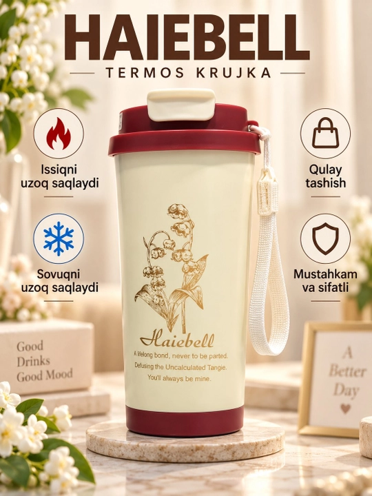 Qahva va choy uchun termos, termos krujka, sovg‘a uchun, zanglamaydigan po‘latdan yasalgan 316, jo‘mrakli, 500 ml - 