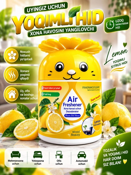Uy va avtomobil uchun havo tozalagich, Air Freshener xushbo‘ylantirgichi, iforli gel - 