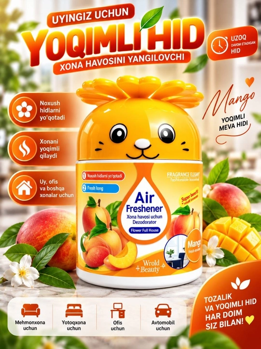 Uy va avtomobil uchun havo tozalagich, Air Freshener xushbo‘ylantirgichi, iforli gel - 
