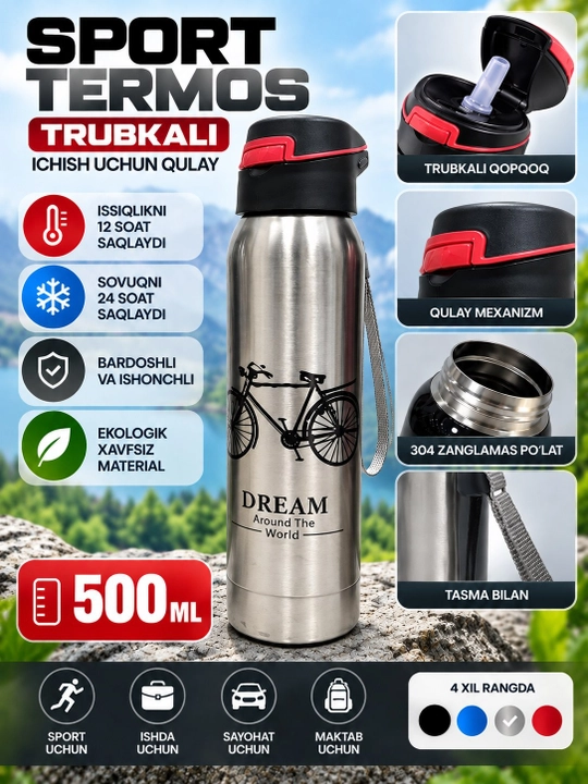 Termos,bolalar va kattalar uchun termos, trubochkali termoslar, 500 ml - 