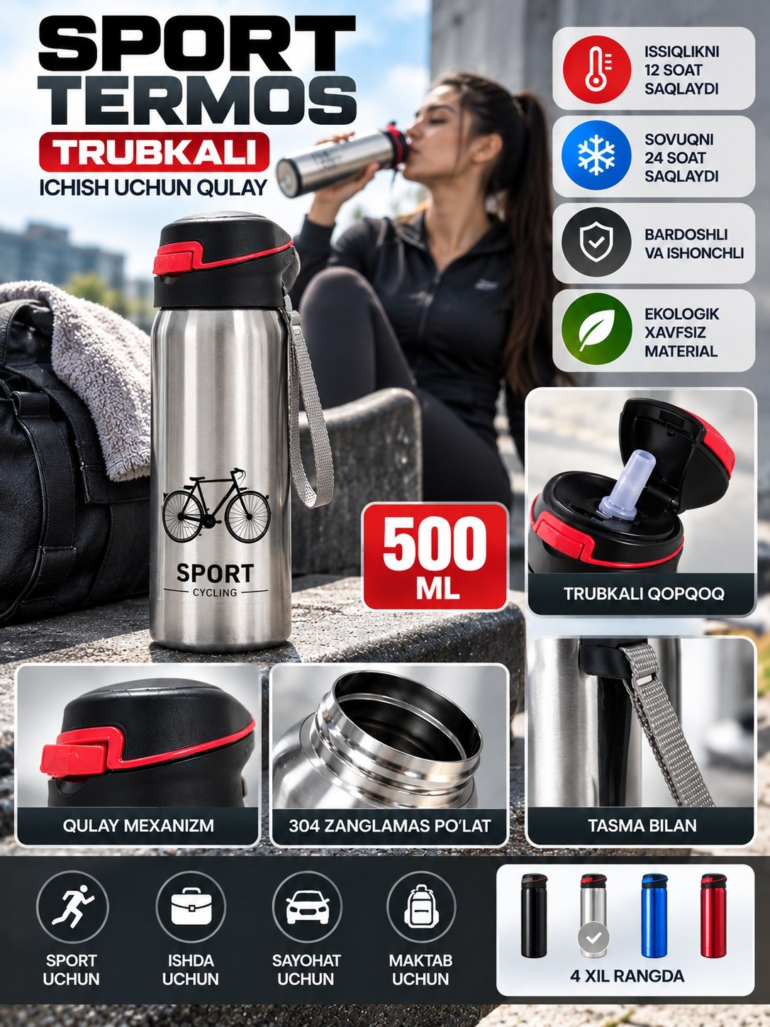Termos,bolalar va kattalar uchun termos, trubochkali termoslar, 500 ml