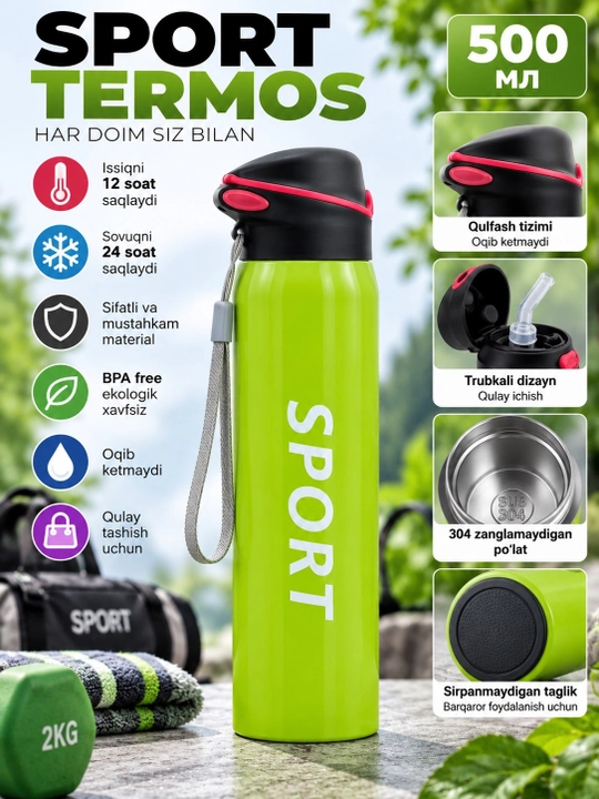 Termos,bolalar va kattalar uchun termos, trubochkali termoslar, 500 ml - 
