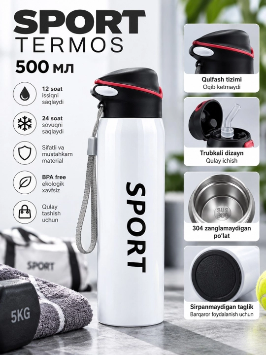 Termos,bolalar va kattalar uchun termos, trubochkali termoslar, 500 ml - 