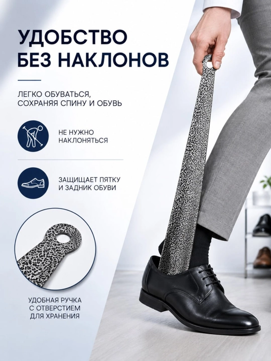 Металлический рожок для обуви, 45 см