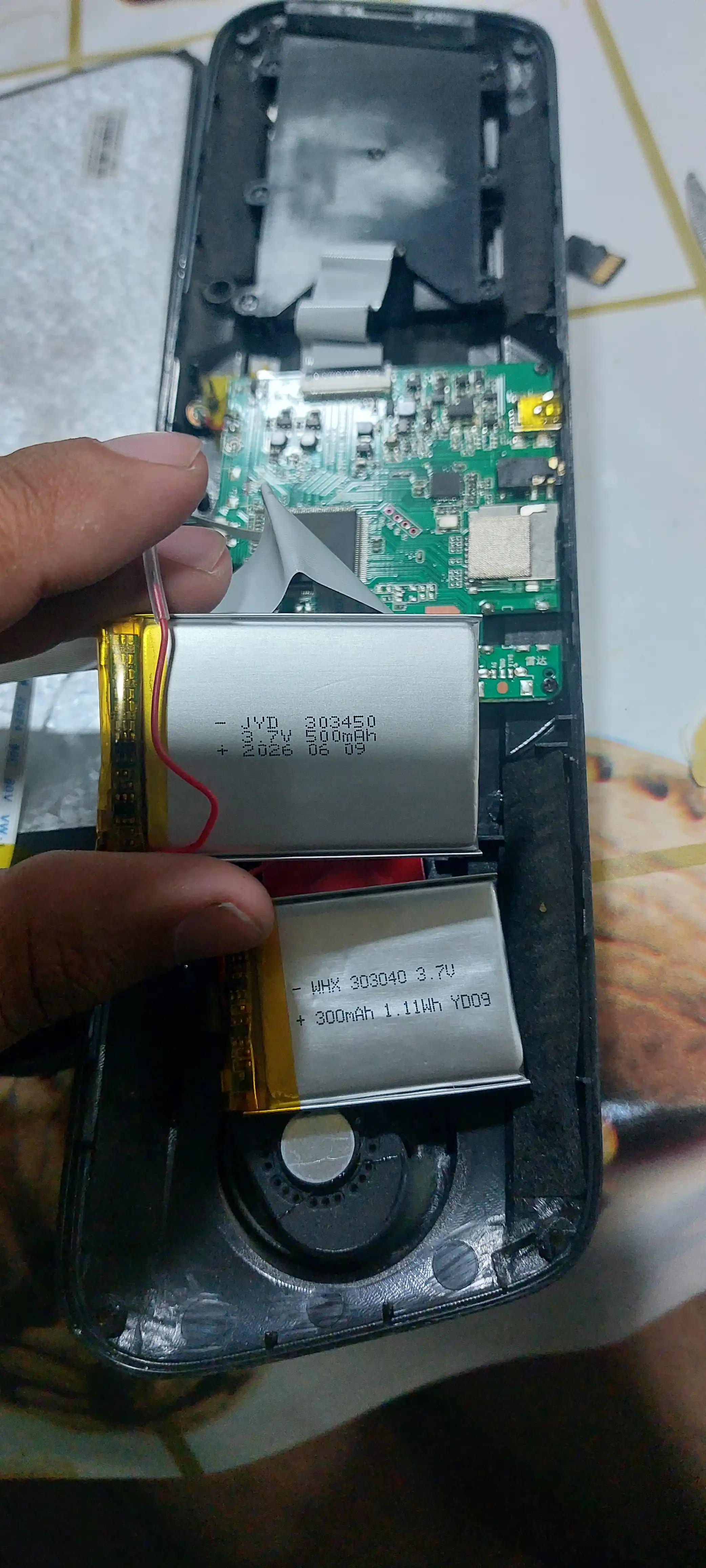 Li-Pol akkumulyator 303450, 3.7V 500mAh, 2pin, 30×34×50 mm