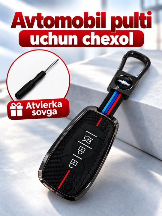 Magicar va avto pultlar uchun metall g‘ilof - qora va xrom rangda, sifatli brelok bilan